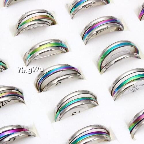 Yingwu 10pcs Lot Triple Interlocked Engagement Rainbow Ring For Women 316 Stainless Steel Ring Men Promise Ring