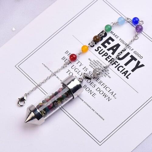 Natural Wishing Bottle Pendulum Reiki 7 Chakra Chip Gravel Healing Energy Stone For Women Men Divination Necklace Jewelry Gift