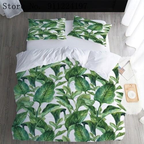 Nordic Simple Bedding Set Adult Duvet Cover Set Bedclothes Bed Linen Sheet Single Double Queen King Size Green Leaf Quilt Covers