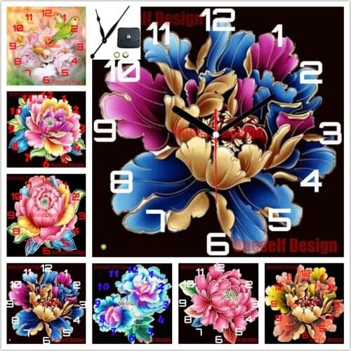2020 new diy diamond painting cross stitch with clock flower diamond embroidery full set flower diamond mosaic decoration home