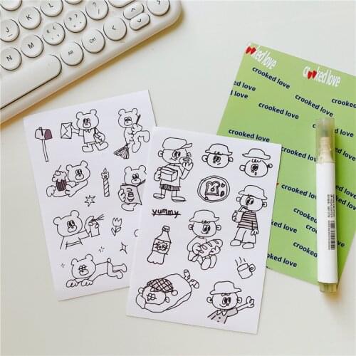 Oddonoff cute black and white boy cartoon bear animal stick figure sticker