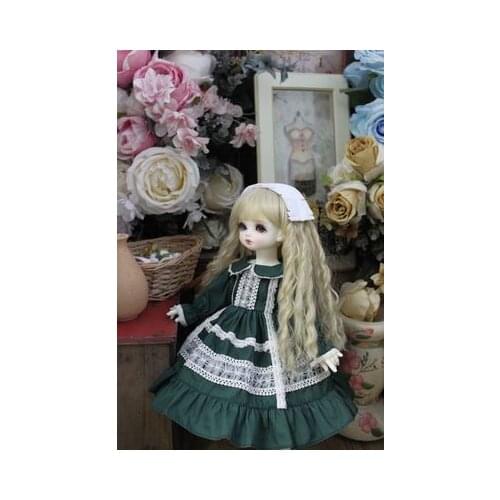 BJD doll clothes suitable for 1/3 1/4 1/6 Blythe size vintage doll dress vintage dark green doll accessories (skirt + headdress)