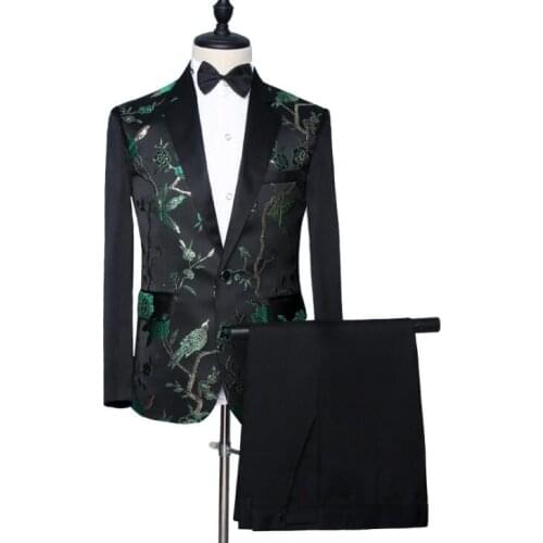 Mens embroidered suit wedding dress 2022 new Korean emcee host chorus nightclub bar studio best man dress fashion black