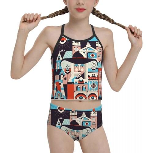 Anime Beach Wear for Children young Girls Print Geometric Figures Biquini 2021 Wholesale Brand Girl Swimming Suit