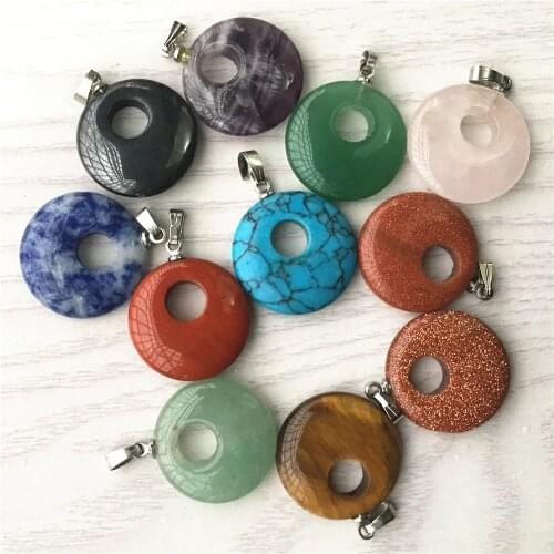 Fashion assorted natural stone mix circle donut charms pendants 20mm for jewelry making 20pcs/lot high quality wholesale lots