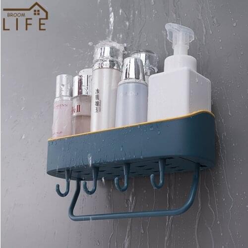 Bathroom Storage Rack Shelf with Hooks Towel Holders Shampoo Bars Shower Shelf Kitchen Wall Organizer Rack Bathroom Accessories