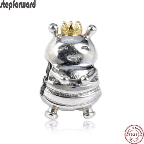 Popular Good Quality Two Tone 925 Sterling Silver Lovely Crown Bug Charm Fit European Famous Bracelet