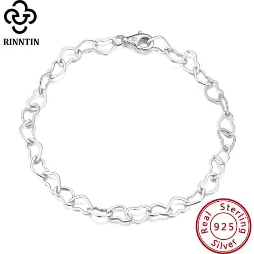 Rinntin 925 Sterling Silver Italian 5mm Rolo Heart Link Chain Bracelet For Women 6.5/7/7.5/8 Inch Wedding Bracelets Jewelry SB99