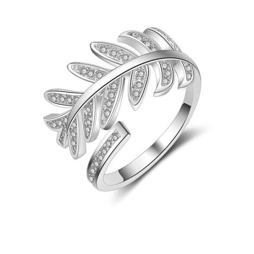 925 Sterling Silver Dainty Two colors Olive Tree Branch Leaves Adjustable Rings With Shiny Zircon Women Jewelry S-R205