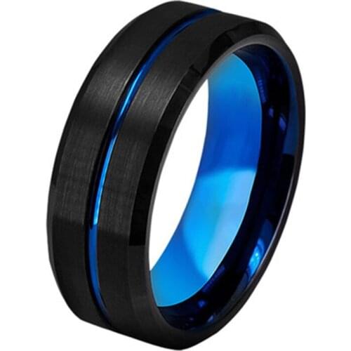 Titanium Ring For Men Surface Black Blue Groove Inside Blue Face Stainless Steel Ring Highlight Man Temperament Light Luxury