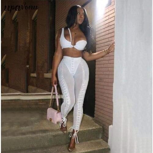 UpAvonu 2020 Summer New Fashion Sexy Womens Pants Set Top and Perspective Pants 2 Two Piece Club Celebrity Evening Party Set