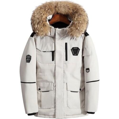 3XL Thicken Mens Down Jacket with Big Real Fur Collar Warm Parka -30 Degrees Men Casual Waterproof Down Winter Coat Plus Size