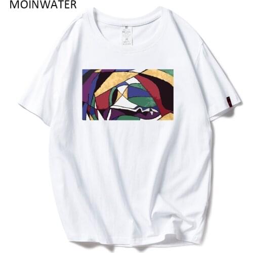 MOINWATER 2020 New Women T shirts White Black Cotton Geometric Print T-shirts Lady High Street Comfortable Tees&Tops MT1976