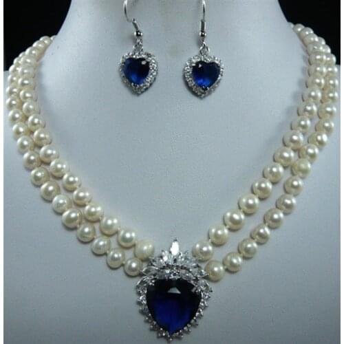 Wholesale for women jewelry set Double white natural pearl set necklace earrings gift 89CZ Luxury Ms. girl