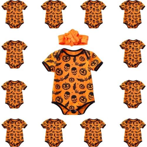0-24months Pumpkin Printing-Halloween Infant Toddler Baby Girl&Boy Dress Short Sleeve Romper-Kids Clothes Playsuits