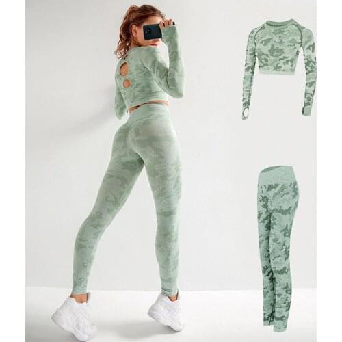 Blend Fabric 2Pcs Fine Stitching Women Seamless Workout Outfits Elastic Seamless Workout Outfits Comfortable for Yoga