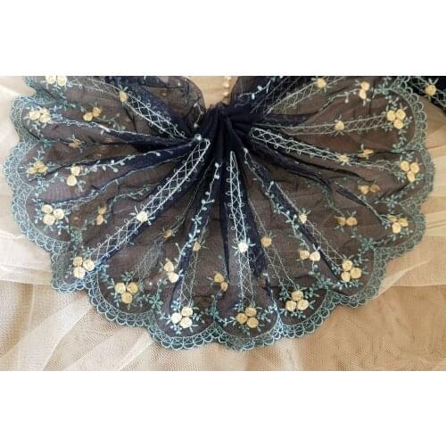 2 Yards Lace Trim Roses Embroidered Dark Blue Tulle Lace 7" Wide Doll Dress Underwear Costume DIY Craft Supplies