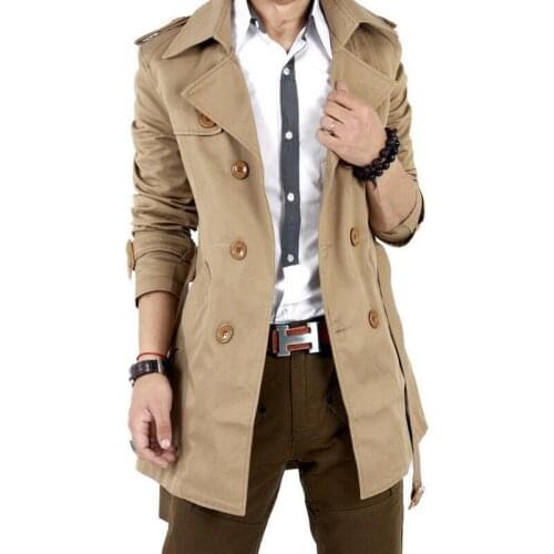 2021 Hot Mens Outwear Overcoat Double Breasted Slim Winter Warm Trench Coat Long Jacket