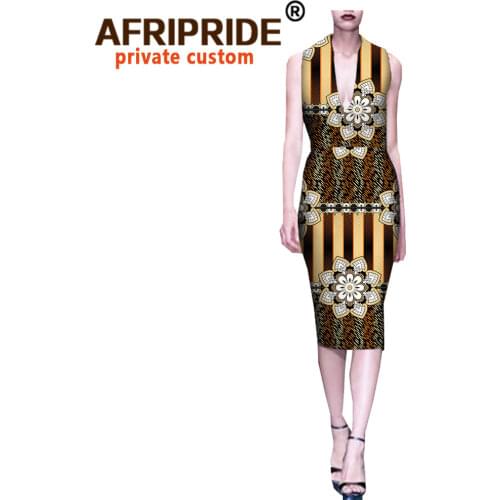 2020 Summer African Print Dresses for Women Sleeveless V-Neck Ankara Outfits Dashiki Attire Pure Cotton African Clothing A722520