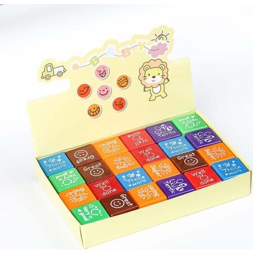 6pcs Kids Encourage Stampers Praise Reward Stamps Motivation Sticker School Cartoon Kids Stamp DIY Diary Carved Gift