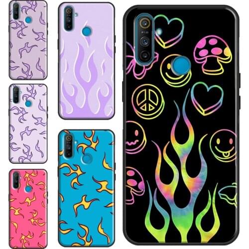 Purple Flames Fire Print For Realme 8 Pro 6 7 Q3 Pro GT Neo C15 C3 C21 C11 Phone Case For OnePlus 9 Pro 8 7T 8T 9R