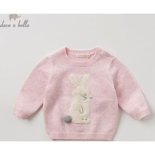 DBM10850 dave bella autumn cute baby girls rabbit knitted sweater kids fashion pullover toddler boutique tops