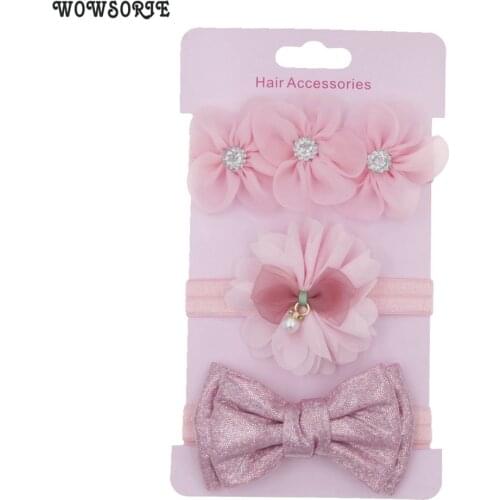 Baby Headband Set elastic Flower hair band Bowknot Lovely Headwear Children Kids Princess baby girls Hair Accessories 3pcs/lot