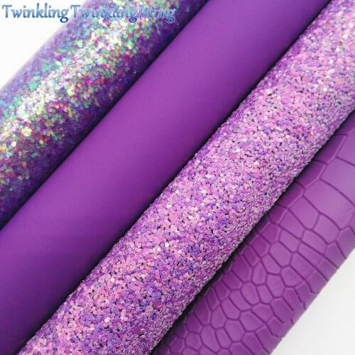 PURPLE Glitter Fabric, Smooth Faux Leather Fabric, Crocodile Synthetic Leather For Bows A4 8"x11" Twinkling Ming XM184