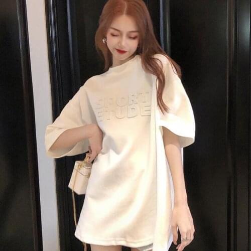 100% cotton short-sleeved T-shirt womens summer new fashion large size loose three-dimensional letters mid-length casual top