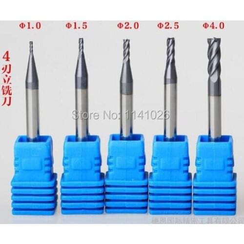 HRC50 5PCS Of 1mm 2mm 2.5mm 3mm 4mm MIcro Grain Carbide End mill Cutter CNC Milling Bit For Steel Milling Cutter