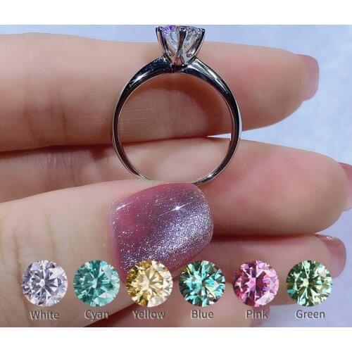 6 Prong Thicken high-quality Moissanite Ring Size 5-8mm 1-2CT color D-F Round cut Moissanites 18K White Gold Plated 925 Silver