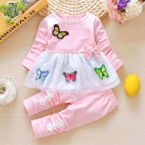 Baby Girls Clothing Sets Spring Autumn Cotton Suit For Girl Butterfly Tops+Leggings 2 Pcs Kids Clothes Children Birthday Present