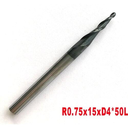 1pc R0.75*D4*15*50L*2F HRC55 Tungsten solid carbide Coated Tapered Ball Nose End Mills taper and cone milling cutter ferramentas