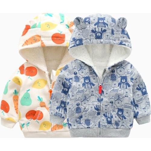 Jacket for boys girls Jacket Hooded Coat Cartoon animal fruit kids Clothes Autumn Winter baby coat Plus velvet clothing