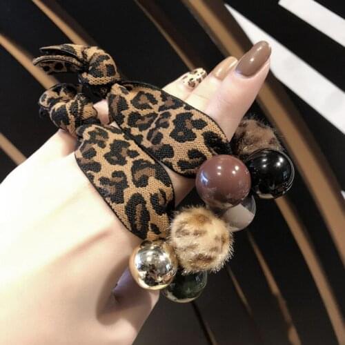 Crystal Leopard Print Elastic Hair Ropes Korean Fabric Camellia Hair Rope For Girl Charm Bead Disc Paved Crystals Hair Band