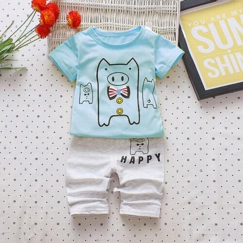 Summer Kids Wear 2020 Childrens Short Sleeve Suit Boys and Girls Cotton Short Two-pieces Suit Shoulder Button Baby