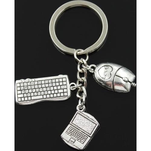 Fashion 30mm Key Chain Keychain Jewelry Silver Color Laptop Computer Keyboard Mouse Pendant