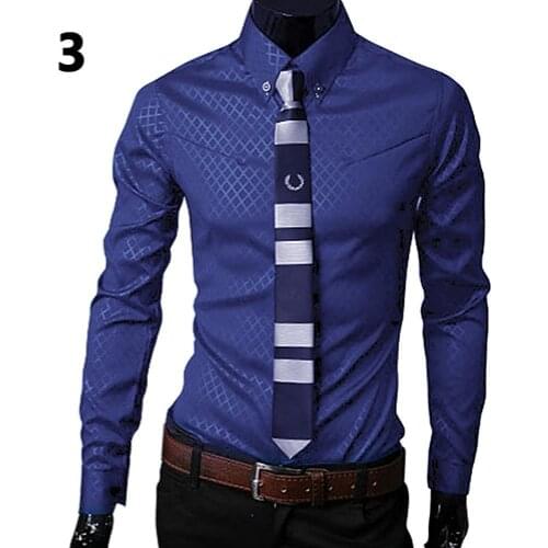 New Argyle Luxury mens Shirt Business Style Slim Soft Comfort Slim Styles Long Sleeve Casual Dress Shirt Gift For Men Plus Size