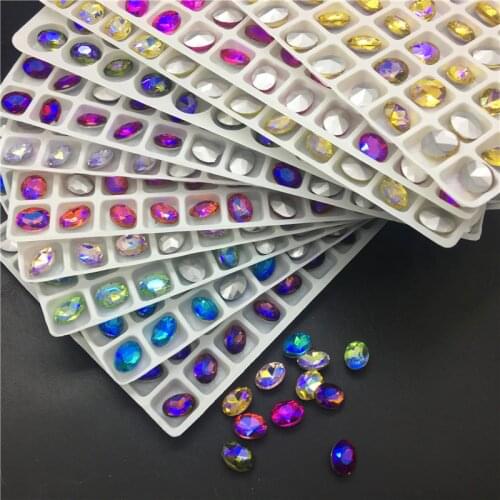 TopStone 6x8mm 84pcs Oval AB Colors Rhinestone Pointed Back Glass Crystal Fancy Stones for DIY Garment Making