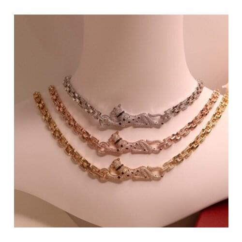 Top party Leopard Rose Double Panther Head necklace heavy chain link Wedding Jewelry Gold Color Brand choker