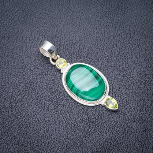 StarGems Natural Malachite Peridot Handmade 925 Sterling Silver Pendant 2" E3795