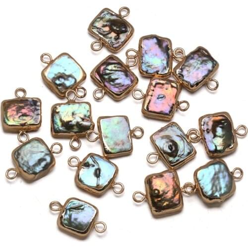 Natural Freshwater Pearl Pendant Square Double hole connector Pendants for Jewelry Making DIY Bracelet Necklaces Accessories