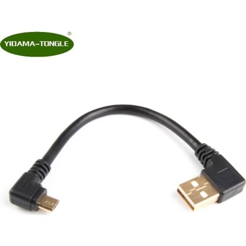 Gold plated plug short 90 degree Left angle USB A male to Micro USB Male Right angle charger data power cable for android Phone