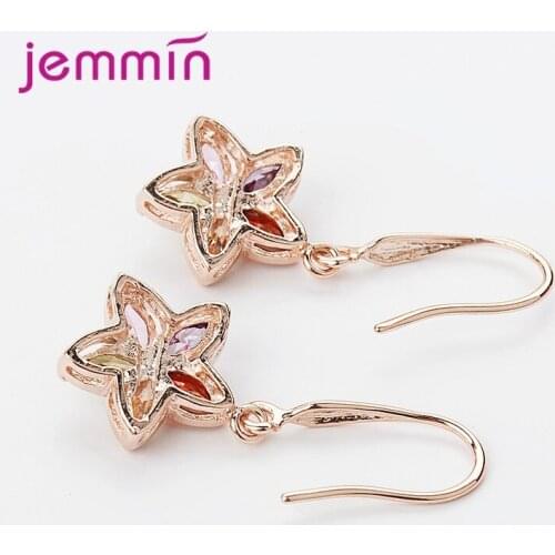 Rose Gold Color Drop Earrings With Colorful Crystal New Model Genuine 925 Sterling Silver Dangle Earrings For Women Any Party