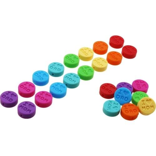 100pcs/lot silicone letter beads "I Love MOM/DAD" Round Teething Beads Food Grade alphabet Teether DIY Pacifier Clip DIY LOT