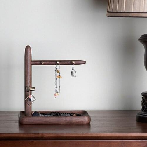 Natural Wooden Tray Entrance Key Jewelry Storage Rack Solid Black Walnot Wood Storage Holder Household Decoration Table Stand