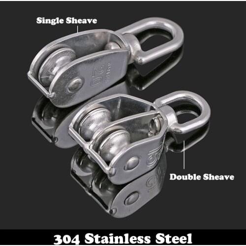 M15 M20 M25 304 Stainless Steel Wire Rope Single Double Wheel Fixed Pulley Crown Block Universal Lifting Swivel Traction Sheave