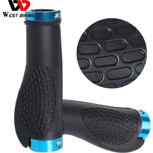 WEST BIKING Ergonomic Bicycle Grips Aluminum Alloy Lock Ring Bilateral Lock Bike Grips Anti-Skid Soft Handlebar Rubber End Grip