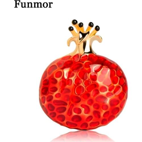 FUNMOR Kawaii Enamel Red Pomegranate Brooch Gold Color Harajuku Women Kids Brooches Breastpin Wedding Party Dress Accessory