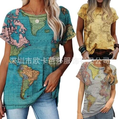 Summer T Shirt Women New Retro Geometric Designs Round Collar Leisure Simple Short Sleeve T-shirt 2021 Harajuku Tshirt OKBS110